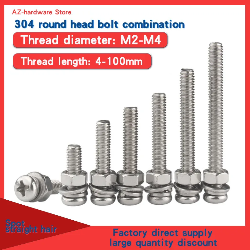 

Набор винтов M2M2.5M3M4 из нержавеющей стали 304 с круглой головкой и крестообразным винтом гайка, прокладка, полная комбинация пружинных подушек...