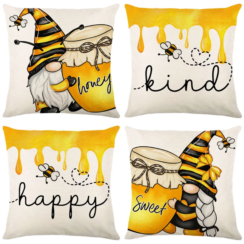 

Spring Home Decor Linen Cushion Cover 45x45cm Bee Sunflower Printed Pillow Covers Farmhouse Home Decorative Throw Pillowcase