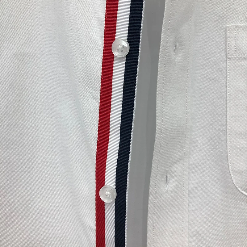TB THOM Men's Shirt Clothing White Top Fashion Brand Striped Closure Slim Casual Oxford Fine Cotton Long Sleeve Women's Shirts