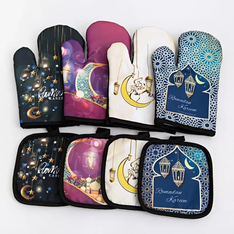 

Ramadan Decoration Baking Anti-Hot Gloves Pad Oven Eid Mubarak Muslim Eid Ramadan Kareem Party Decoration For Home Kitchen
