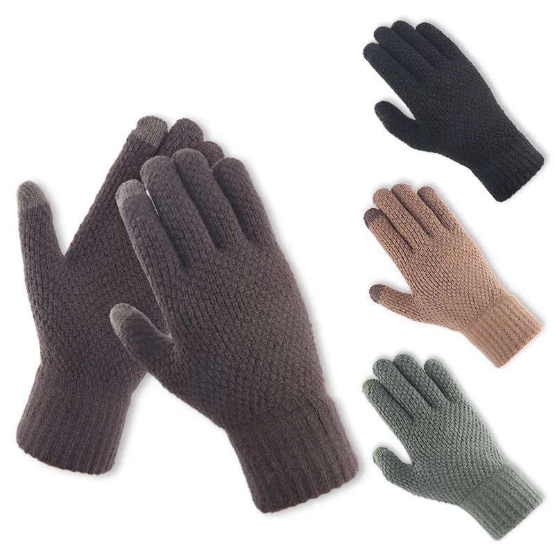 

Thick Knitted Men Winter Gloves Imitation Cashmere Two Layer Causal Adult Gloves Male Mitten Thicken Wool Cashmere Autumn