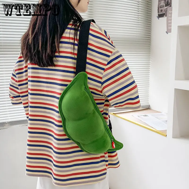 Women Personality Creative Edamame Shape Ladies Messenger Bag Plush Pea Shoulder Bag Fun and Funny Chest Bag Bolsa De Mensajero