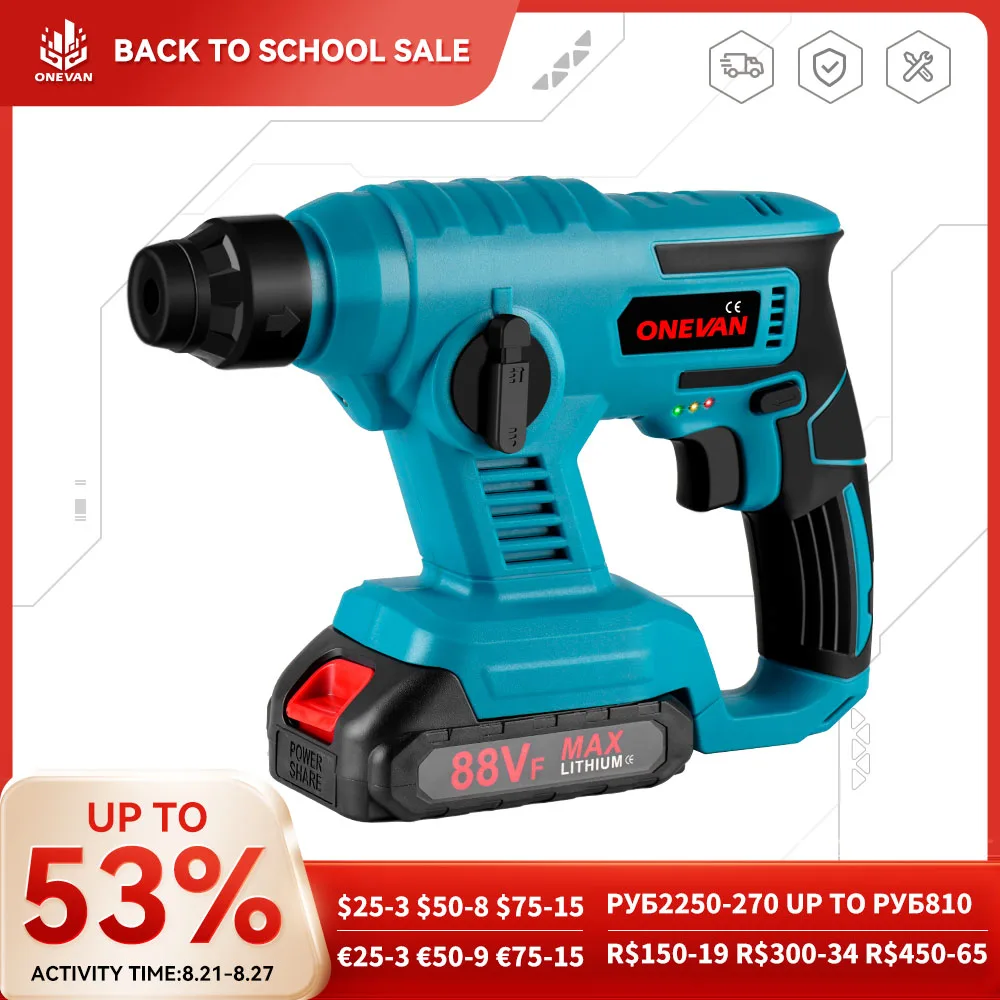 ONEVAN 1000W 8600IMP Rechargeable Electric Hammer Cordless M