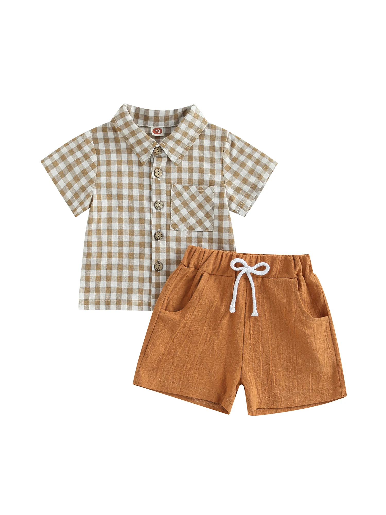 

Adorable Linen Short Sleeve Button Down Shirt and Elasticated Waist Shorts Set for Toddler Boys Summer Outfit Clothes