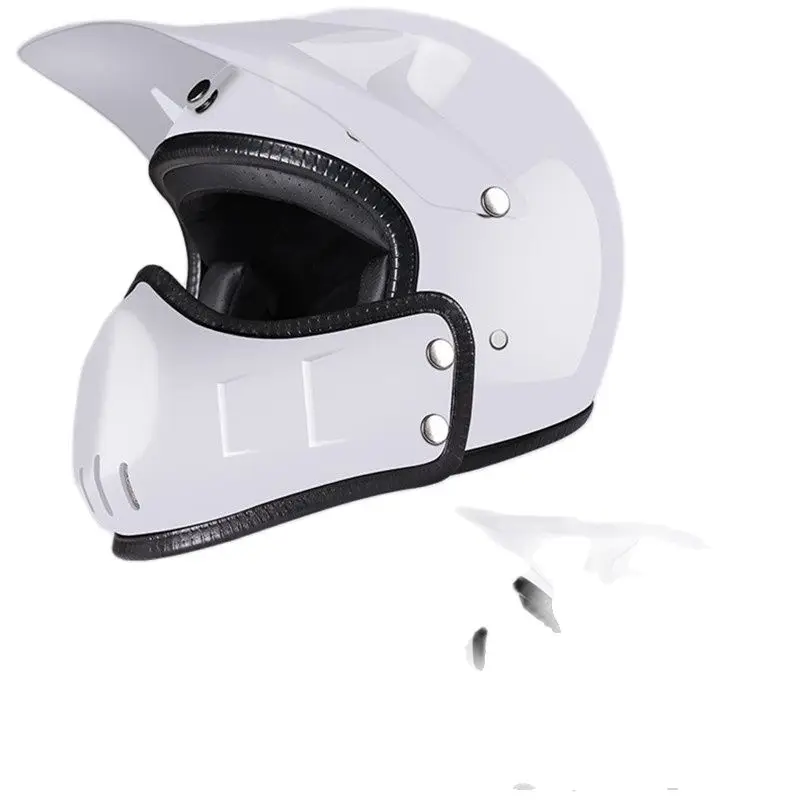 Hot Sell Gloss White Retro Motorcycle Helmet Personality Combination Full-helmet Composite Half Helmet enlarge