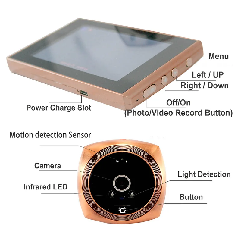 

Дверной видеоглазок BSL, камера с датчиком движения, монитор 4,3 дюйма, цифровое кольцо, дверной звонок, видео-глаз, безопасность, запись голоса