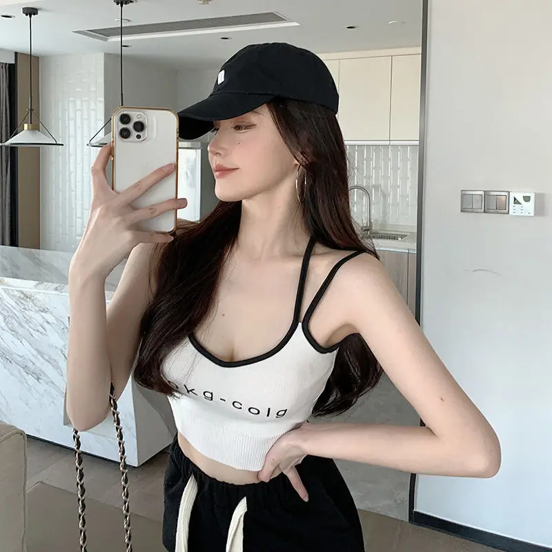 

Fashion Slim knitting Tank top women Cami Halter Crop tops Ropa De Mujer backless Sexy Patchwork Summer Office Lady gym Tops y2k