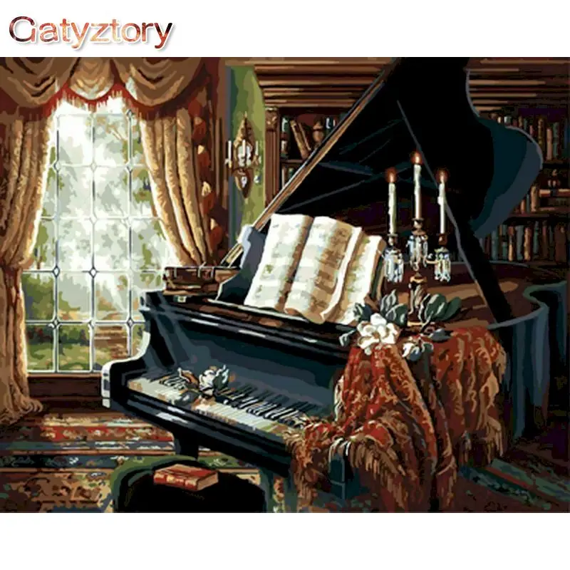 

GATYZTORY DIY Painting By Numbers HandPainted Oil Painting Piano Landscape Picture Paint Drawing On Canvas Home Decor Unique Gif