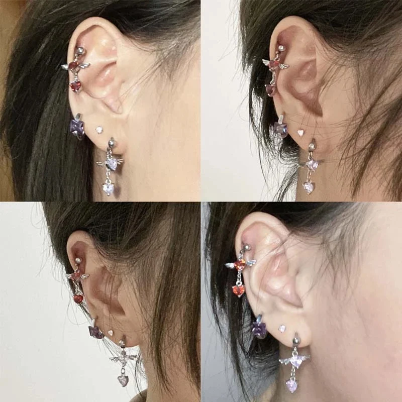 

1PC Stainless Steel Angel Wings Helix Piercing Daith Cartilage Earrings Tragus Piercing Body CZ Zircon Lobe Earring