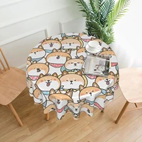shiba inu dog round table cover polyester stain and wrinkle resistant table cloth for kitchen dining coffee party