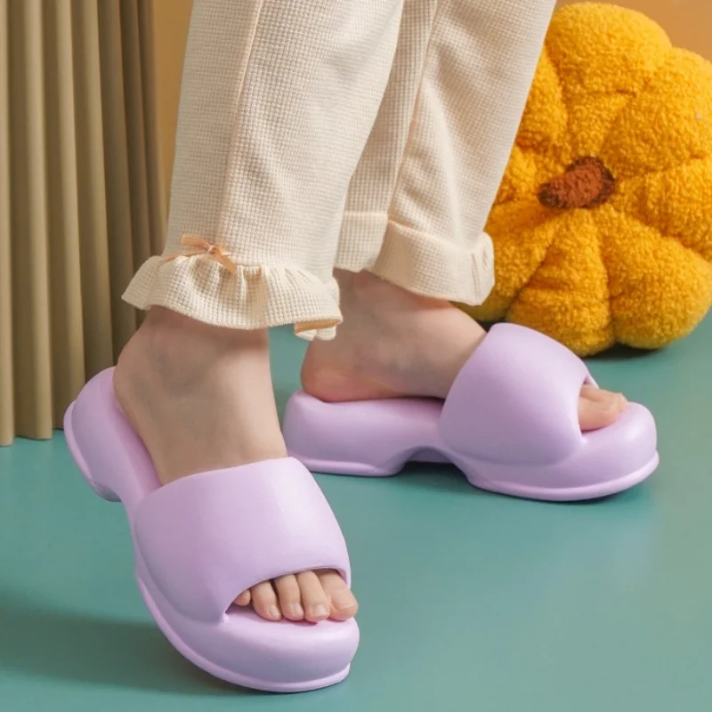 Women Minimalist Single Band Slides Preppy Pink EVA Slippers Fashion Platform 2023 Summer Leisure Beach Sandals Soft Bread Shoes
