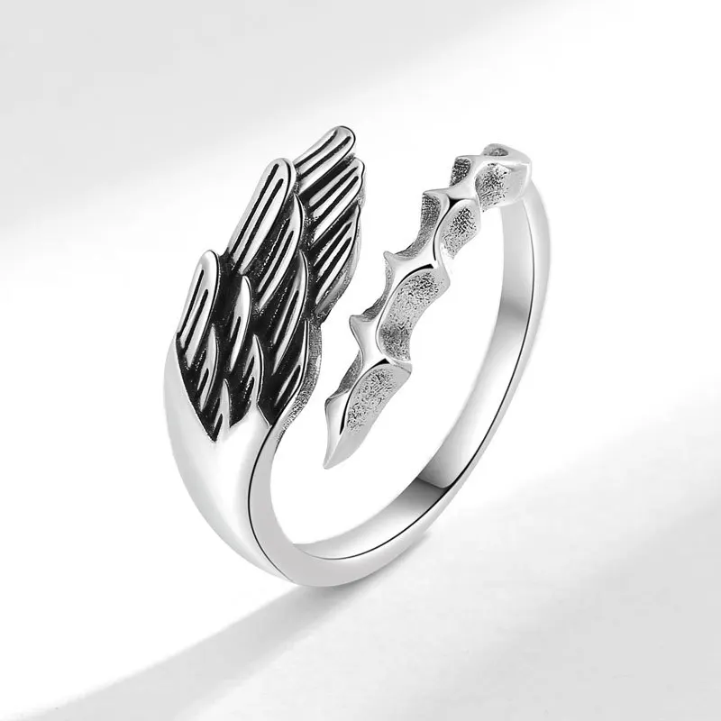 

Personality Angel Demon Make Old Wings Ring for Men's Single Matching Trendy Silver Rings Wedding Fashion Jewelry for Part Gift