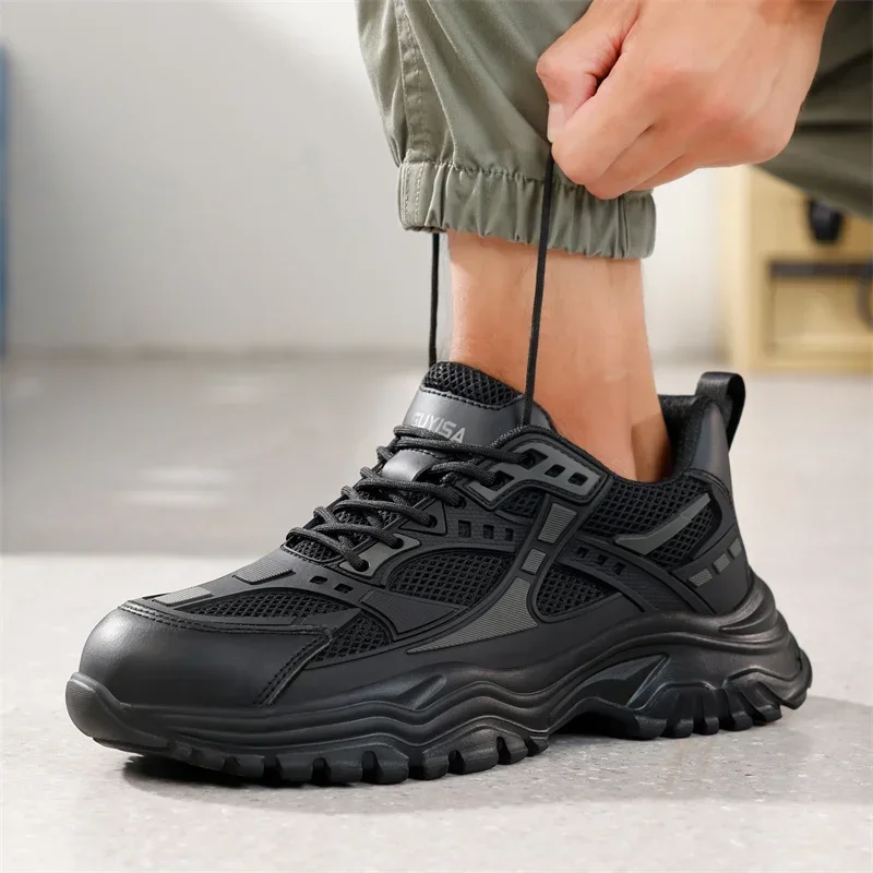 Рабочие кроссовки со стальным носком дышащая черная защитная обувь мужская