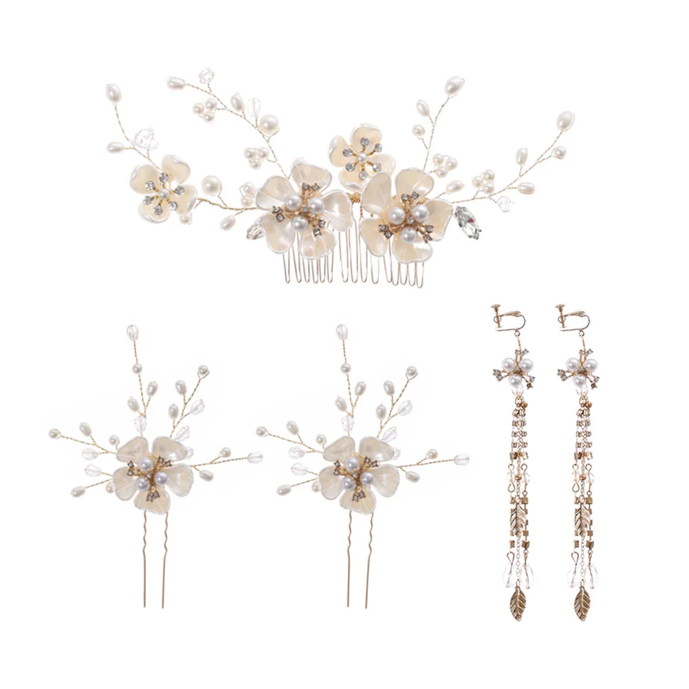 

5pcs Gorgeous Hairpin Headpiece Photography Props Earring Hair Comb for Bride
