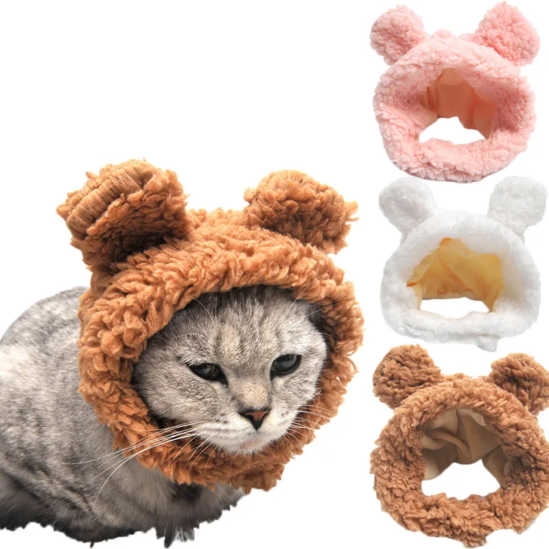 

Warm Fleece Cat Hat Bear Shaped Pet Dog Cat Cap New Year Party Funny Cosplay Photography Headwear Puppy Clothing Hair Accessory