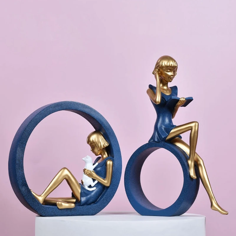 

Скандинавские поделки, украшения для чтения девушек, фигурки блонд, Статуэтка из смолы, статуэтка для чтения, украшение для дома, гостиной