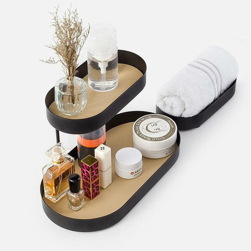 

Двухслойный металлический поднос-органайзер для хранения, домашний декор, контейнер, держатель для ювелирных изделий, полка для хранения, к...