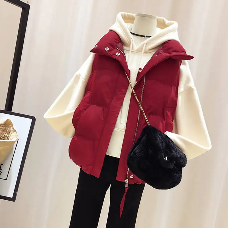 

Vests Winter Jacket Women 2022 Sleeveless Vests Coats Cardigan Cropped Top Padded Jacket Vest Korean Fashion Plus Size