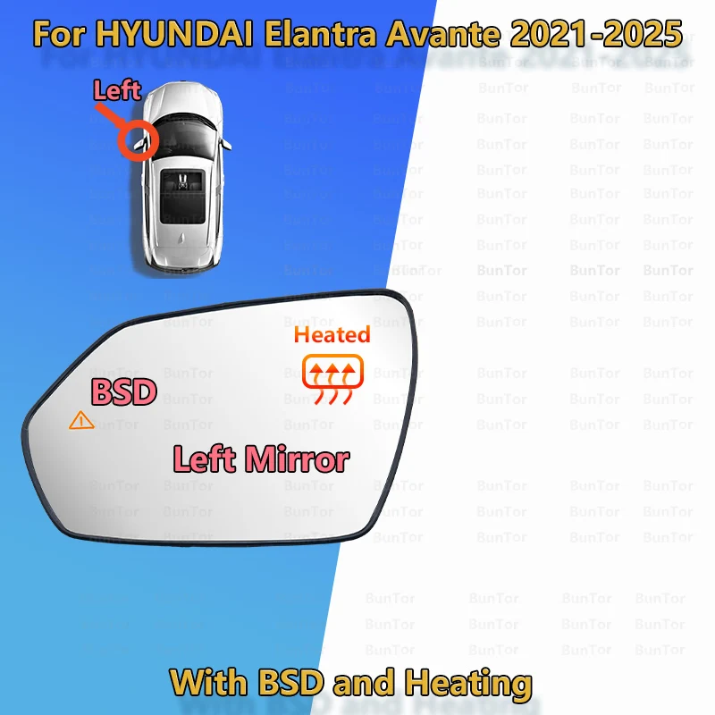 

С BSD для Hyundai ELANTRA 2021 2022 2023 2024 , левое/правое стекло зеркала заднего вида/L 87611-AA000 R 87621-AA000/объектив зеркала заднего вида
