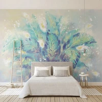 modern hand painted oil painting style mint green flowers leaves photo mural bedroom living room 3d wall decor custom any size