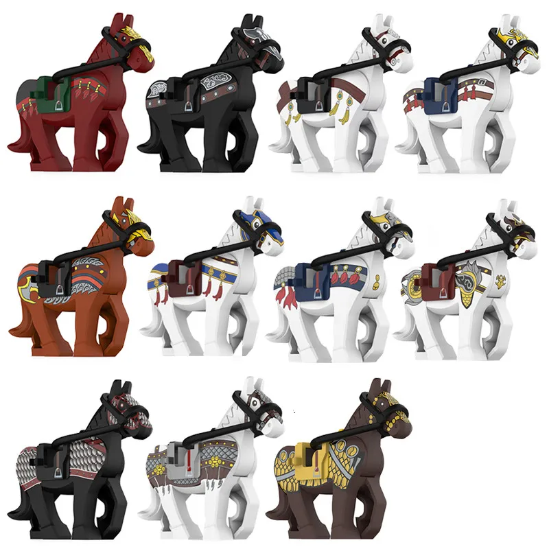 

Military War Horse Medieval Roman Knight Figure Building Blocks Saddle Horse Rope Army Bricks Accessories Animal Toys Kids J045