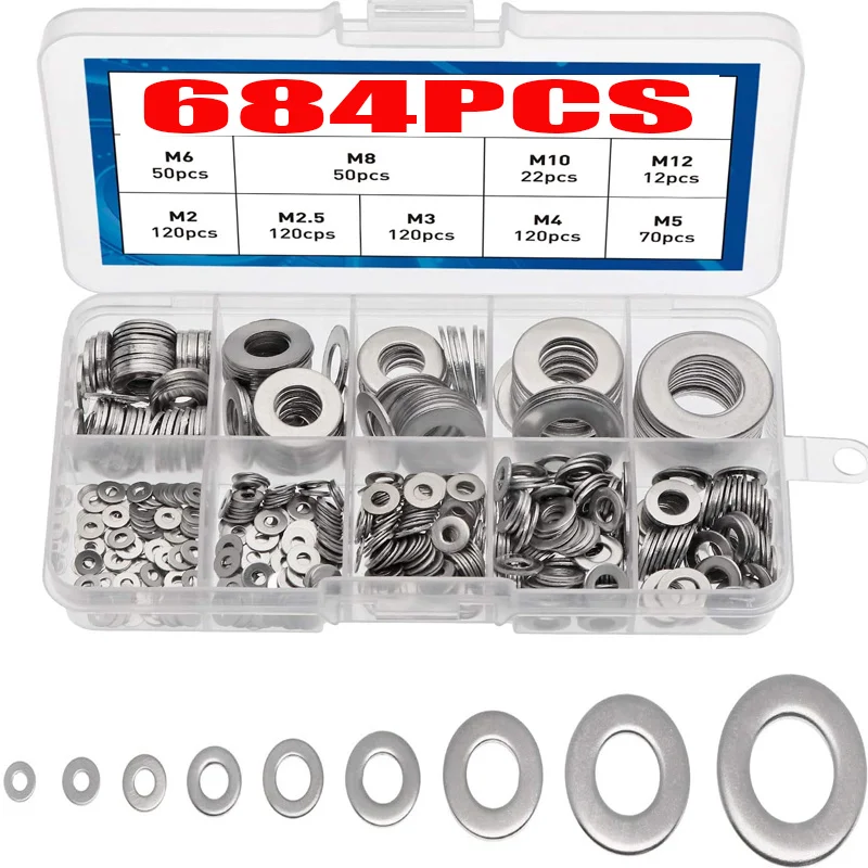 684/360pcs Stainless Steel Sealing Solid Gasket Washer M2 M2.5 M3 M4 M5 M6 M8 M10 Sump Plug Oil For General Repair Seal Ring Set