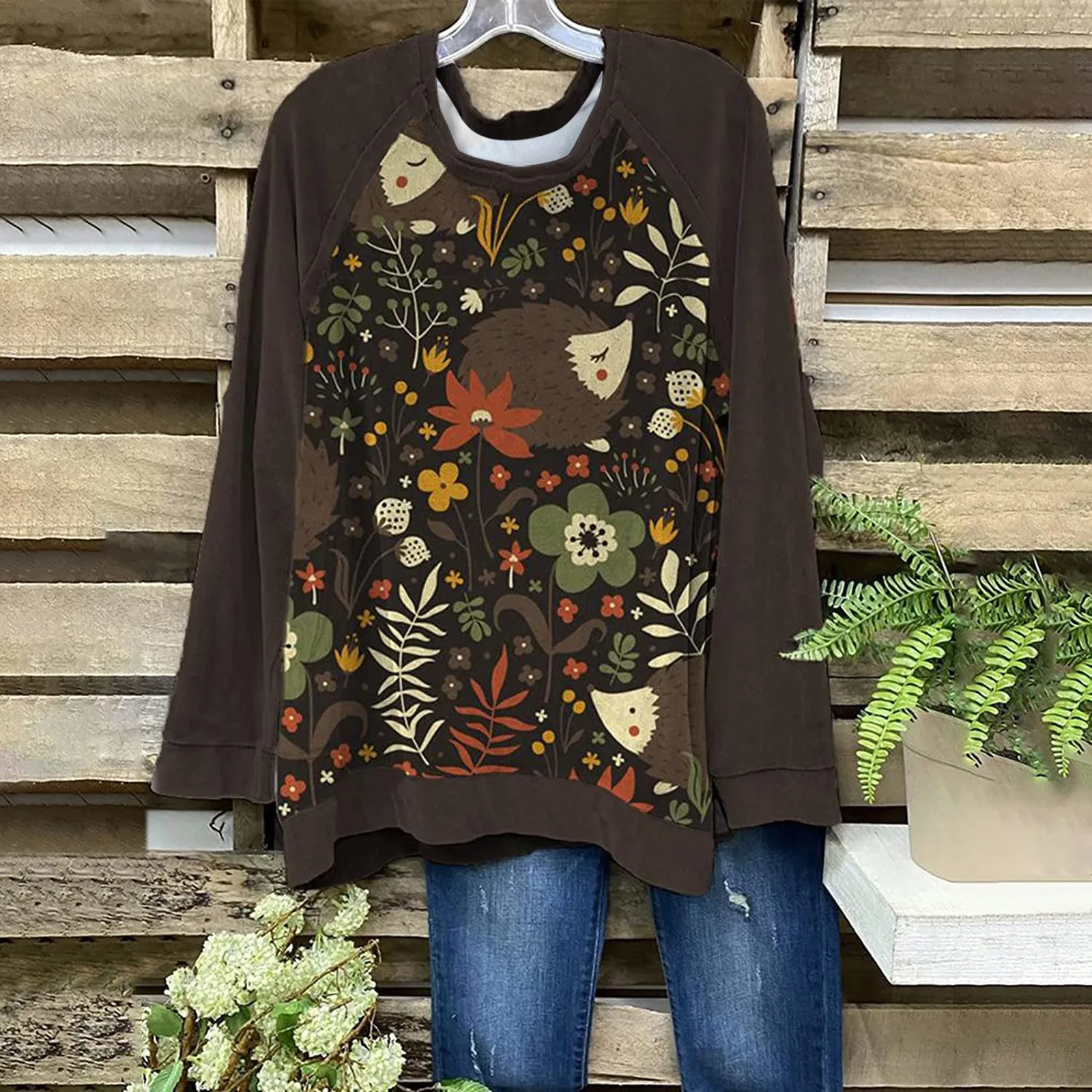 

Ladies Fashion Sweatershirt Top Round Neck Long Sleeve Modern Animal Print Athletic Sweatshirts for Women Green Zip Hoodie Women