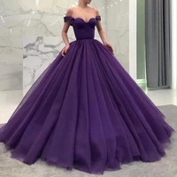 grape purple wedding dresses off shoulder ball gown tuille floor length princess style colorful bridal gowns custom plus size