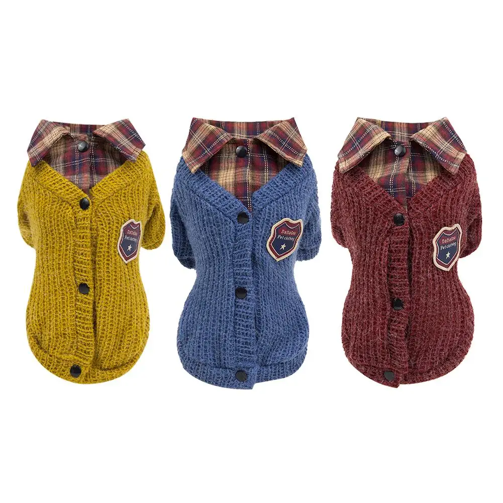 

Puppy Kitten Lapel Sweater Autumn Winter Keep Beautiful Personality Knitted Wool Badge Warm Clothes Dogs Cats Costume