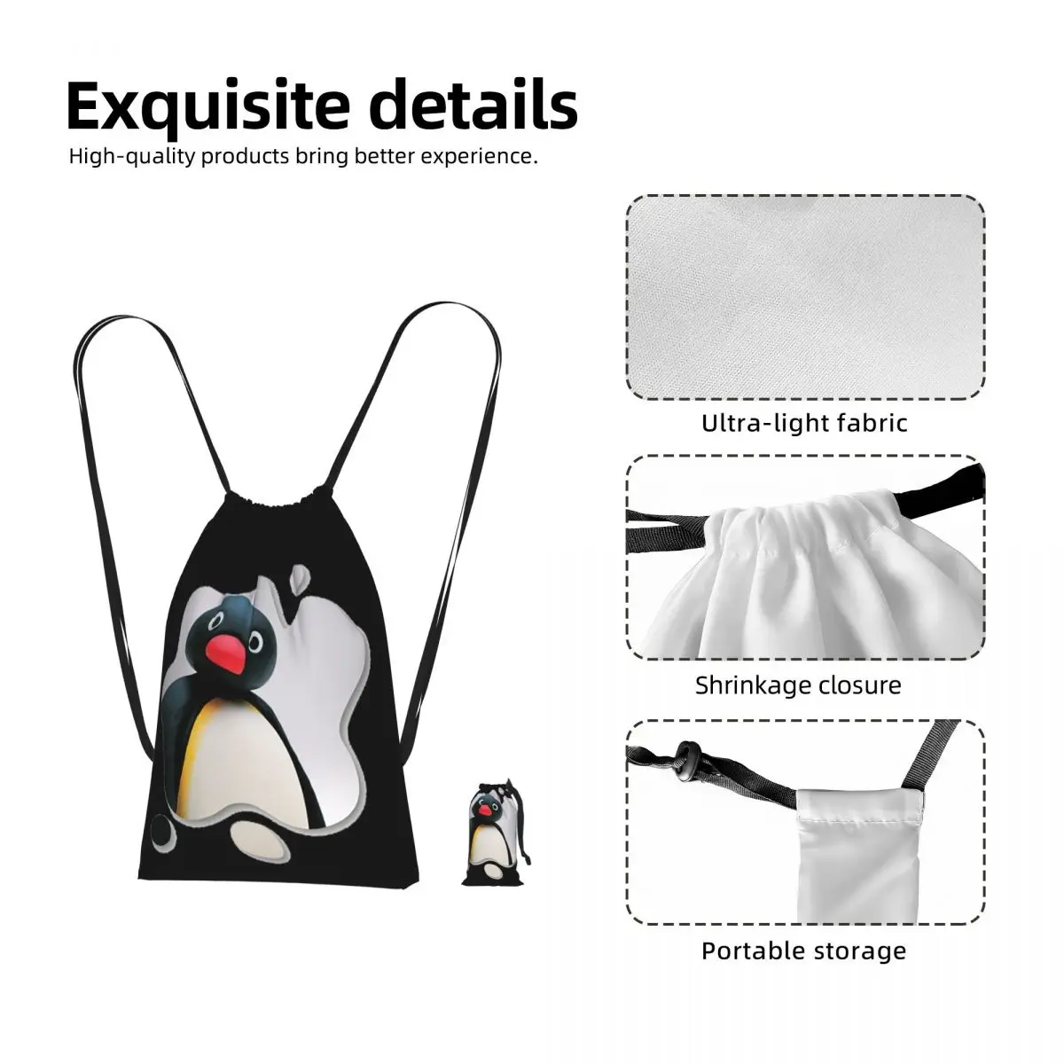 Фото Рюкзак-мешок Pingu Pinga Penguin Tv на шнурке для походов и велоспорта, легкий складной мешок для хранения вещей для мужчин и женщин №3