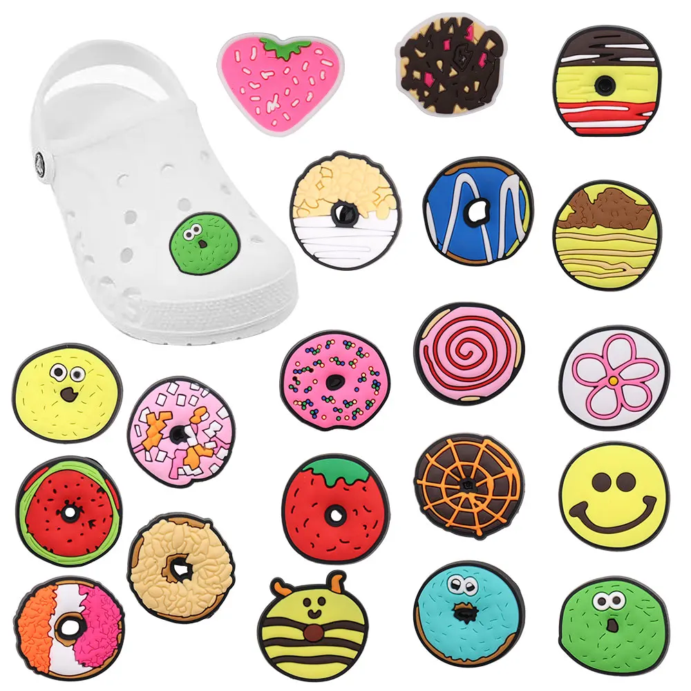 

Hot Sale 1-20pcs PVC Shoe Charm Cute Strawberry Donut Smiling Face Accessories DIY Shoe Decoration For Croc Jibz Kids X-mas Gift