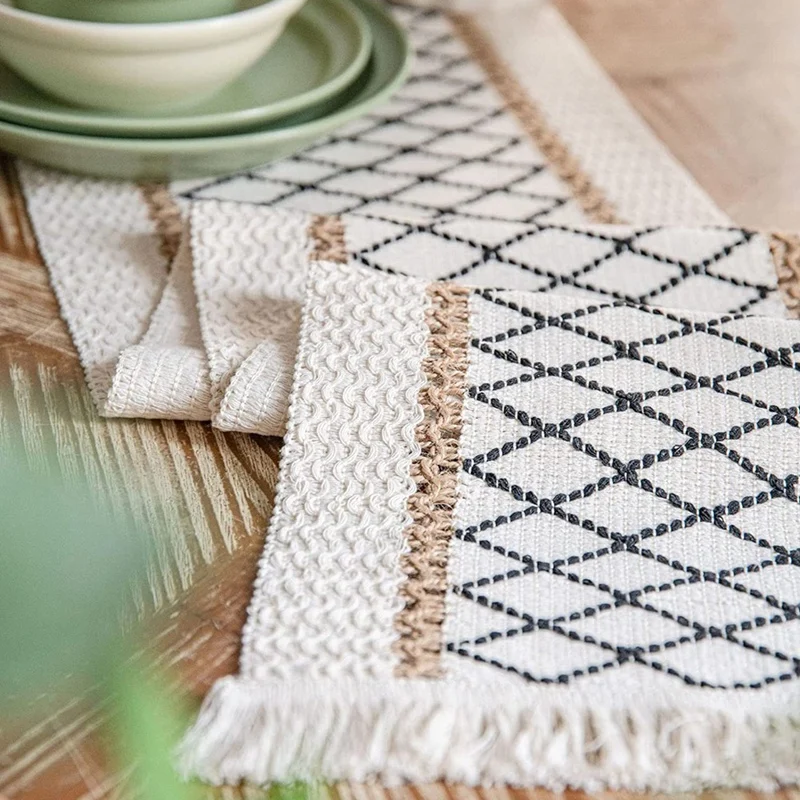 Bohemian Dining Table Runner - Jute Burlap Natural 72 Inches Long Farmhouse Style Braided