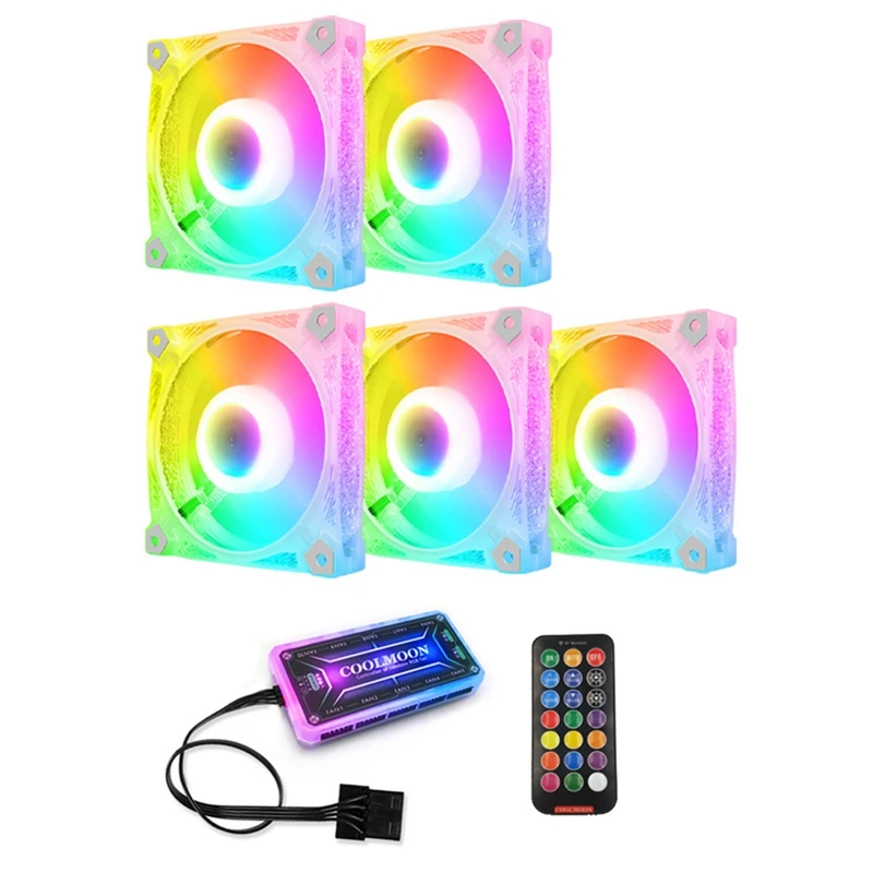 

COOLMOON 5-Pack RGB Fans PC Case Controller Cooling Fan 120Mm Square Diamond With Remote Control