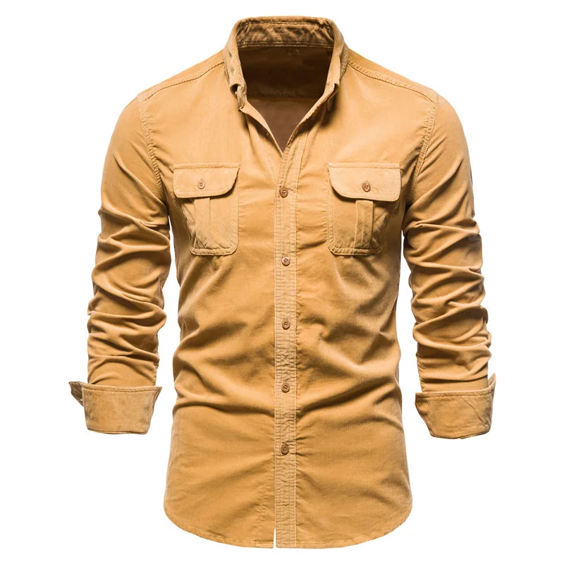 2022 Men's Autumn Cotton Basic Japanese Corduroy Men's Business Shirt Slim Casual Shirt Men's New Long Sleeve Coat