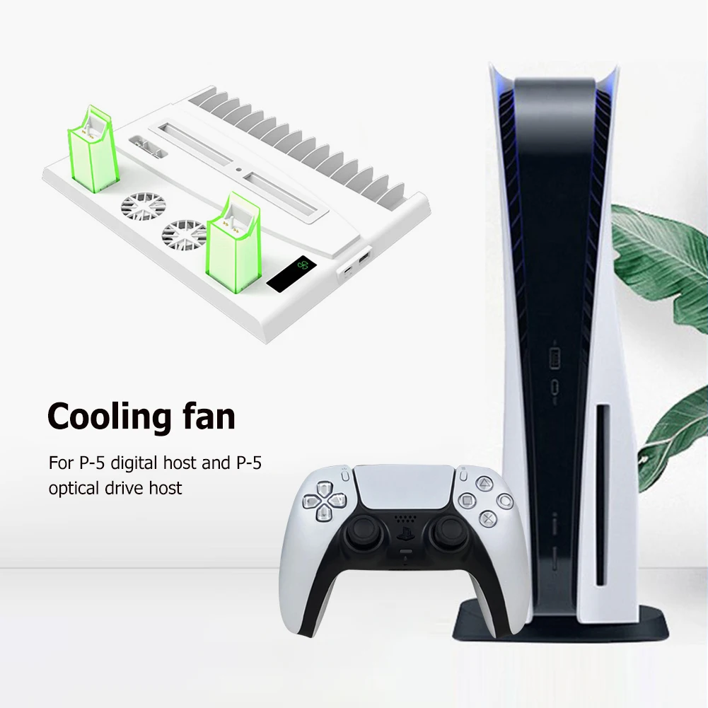 

HBP-376 Multifunctional Vertical Cooler Cooling Fans Stand for PS5 Game Console Dual Controller Charging Station Headset Bracket