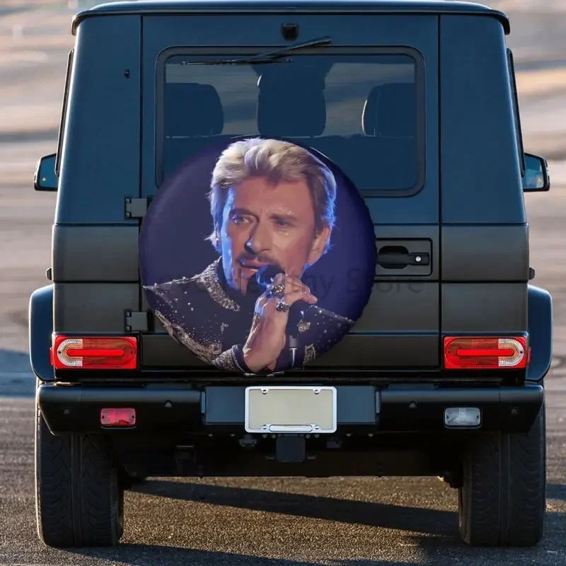 Фото Чехол для запасного колеса с принтом Johnny Hallyday, водонепроницаемый защитный чехол для колеса для Jeep SUV RV Trailer Car 14 дюймов, 15 дюймов, 16 дюймов, 17 дюймов №3