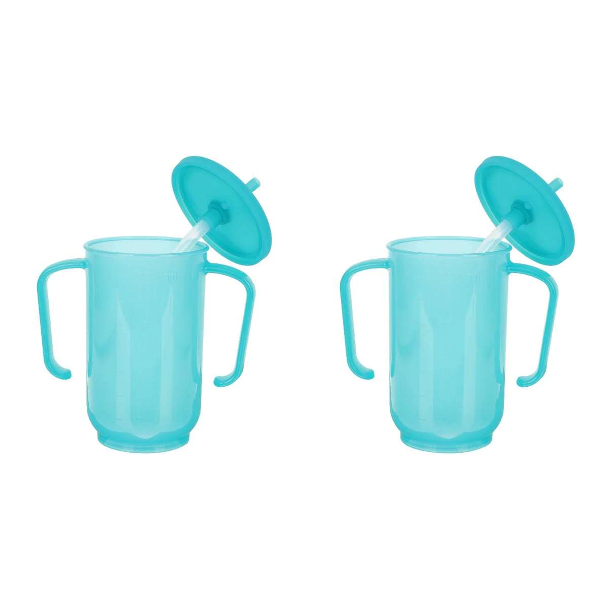 

Adults Two Handles Plastic Cups Lids Straws Transparent Blue Adult Sippy Cup Unspillable Cup Bedridden Patient Products