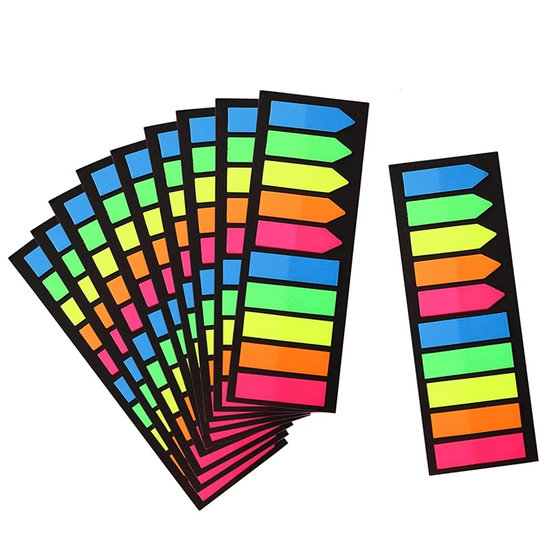

10Pack 2000Pcs Page Markers,Index Tab Flags,Stickers,Fluorescent Index Tabs Page Flag,For Books,Notebook,5 Colors,2 Size