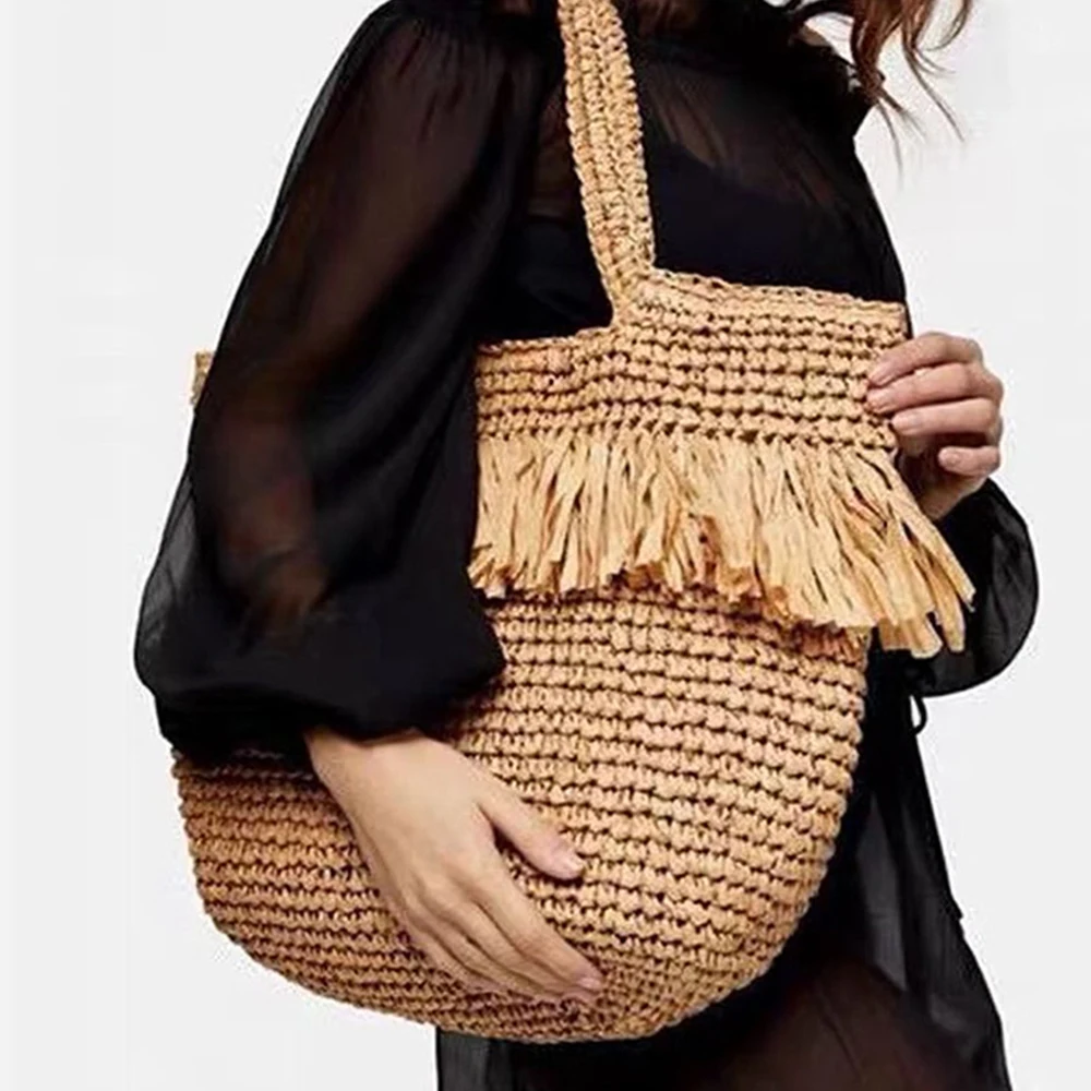 Summer Woven Beach Bag Bohimian Tassel Big Straw Bags for Women Shoulder Bag Women Designer Handbags Boho Overlarge Shopper Bags