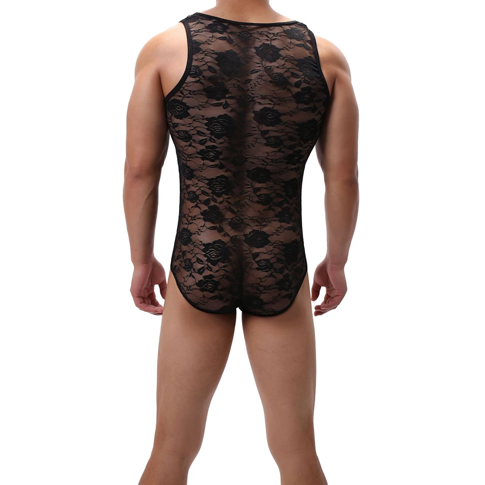 Mens Vest Bodysuit Lace Sexy Onesies Male Sexy One-piece Tight Elasticity Slim Corset Body Shaper LGBT Seductive Shorts Jumpsuit