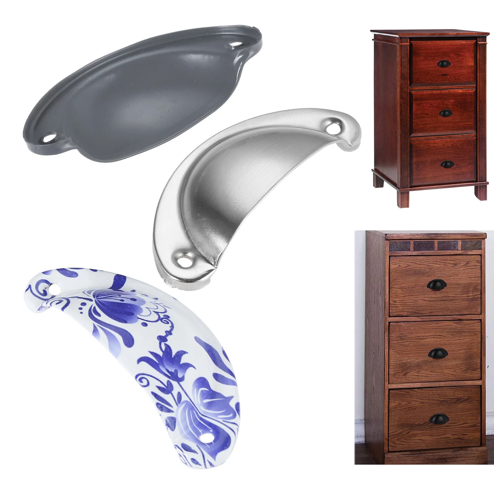 

5Pc Antique Metal Shell Pull Handle Knob Antique Cabinet Drawer 82*35mm Furniture Jewelry Chest Box Knobs Grey/Porcelain/Silver