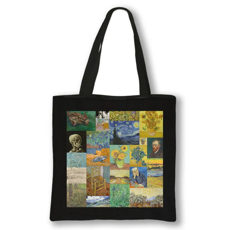 

New Van Gogh By Splicing Painting Shopping Bag Women Canvas Sunflower Shoulder Bags Large Capacity Fashion Shopper Handbag шопер