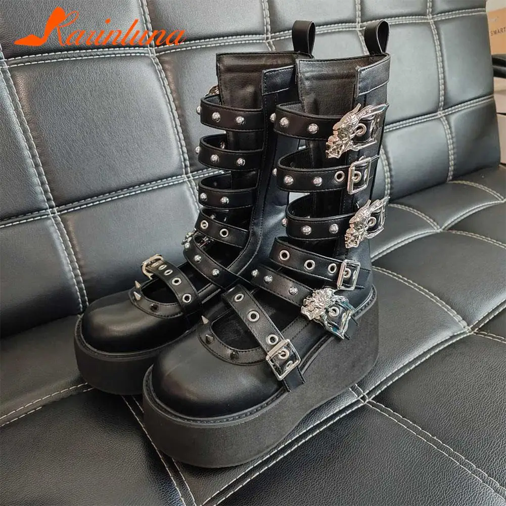 Punk Gothic Style Platform Mary Jean Shoes New Fashion Brand 2023 Spring Summer Round Toe Buckle Sandals Boot Party Role Play