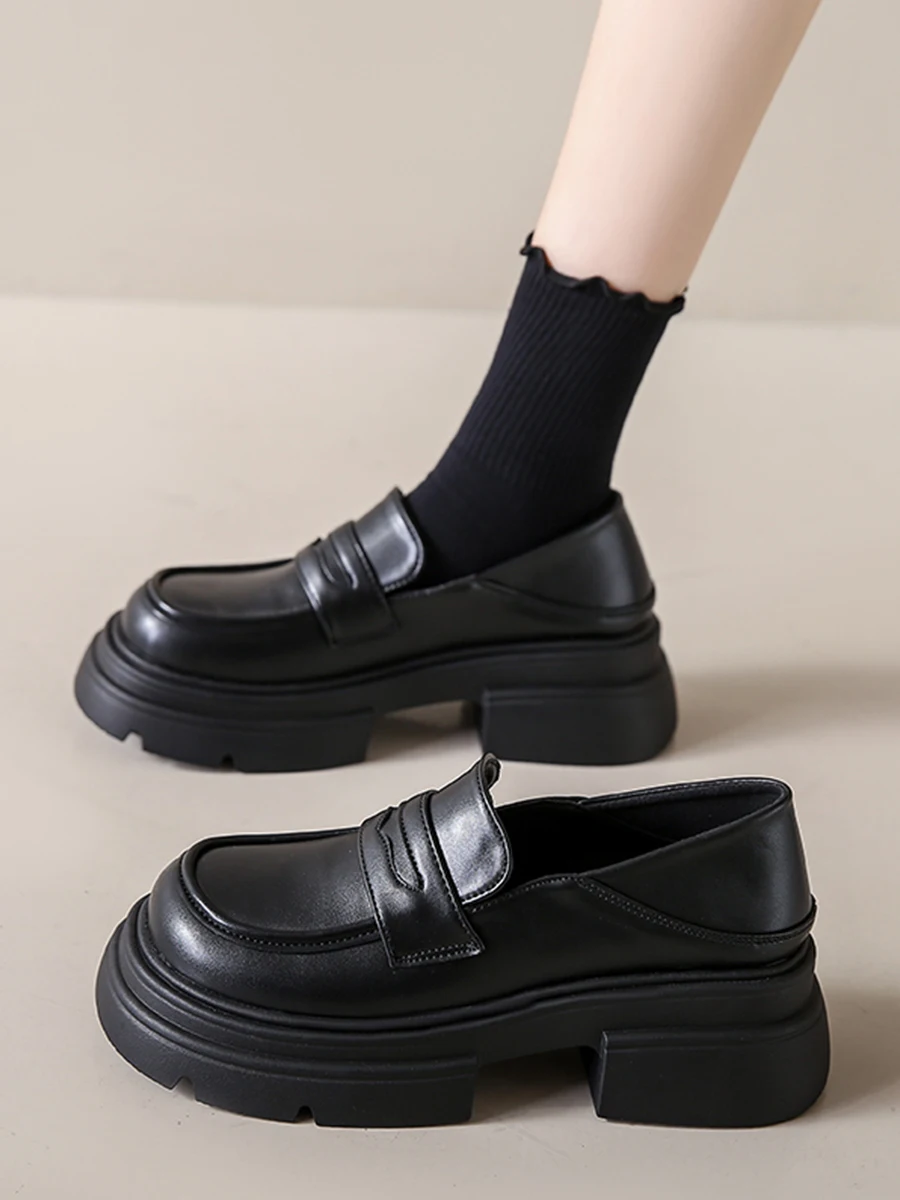 

Shoes Woman 2023 Female Footwear Autumn Oxfords Clogs Platform New Dress Comfortable Fall Leather Creepers Sweet Basic Med Hoof