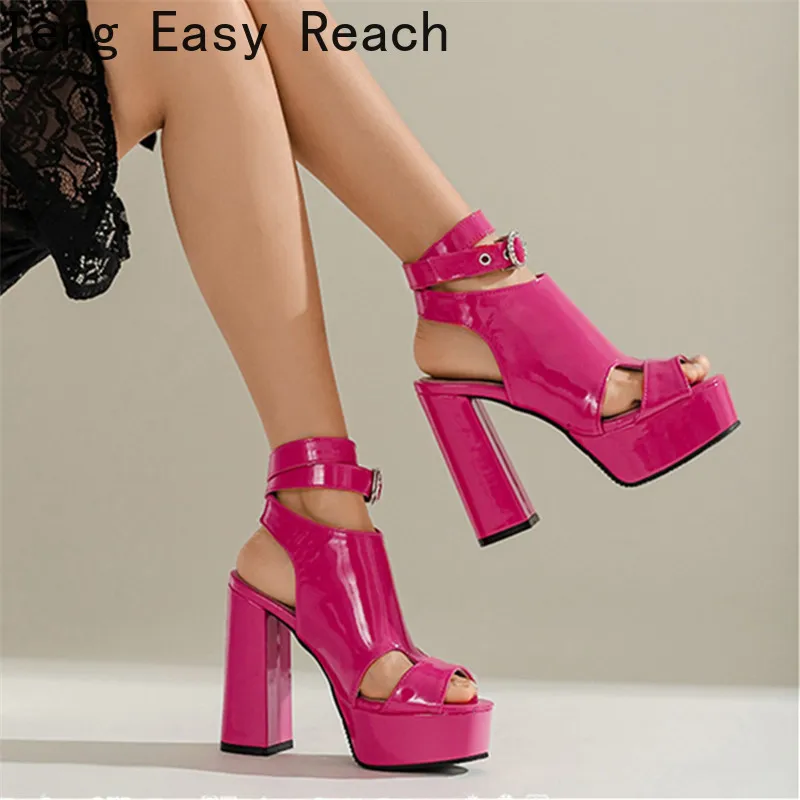 

Fashion Patent Leather Platform Women Sandals Summer Shoes Open Toe Rome Style High Heels Fashion Buckle Gladiator Sandals