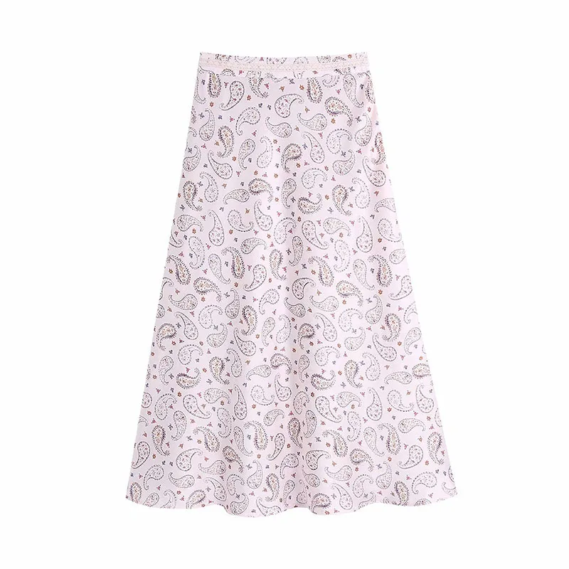 

Fresh Ladies Skirt Floral Printing Patchwork High Waist Knee-length Loose Fashion Casual Elegant Spring Summer Skirt For Women