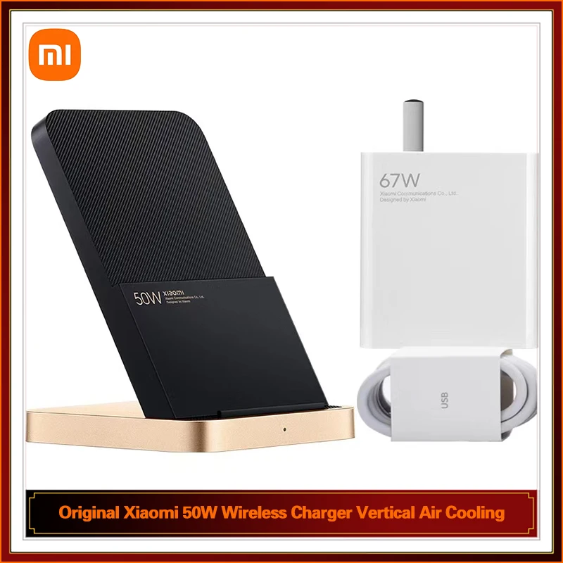 

Оригинальное Беспроводное зарядное устройство Xiaomi 50 Вт вертикальное воздушное охлаждение с зарядным устройством 67 Вт 6А кабель Type-c Быстрая зарядка для Xiaomi 11/12 Pro