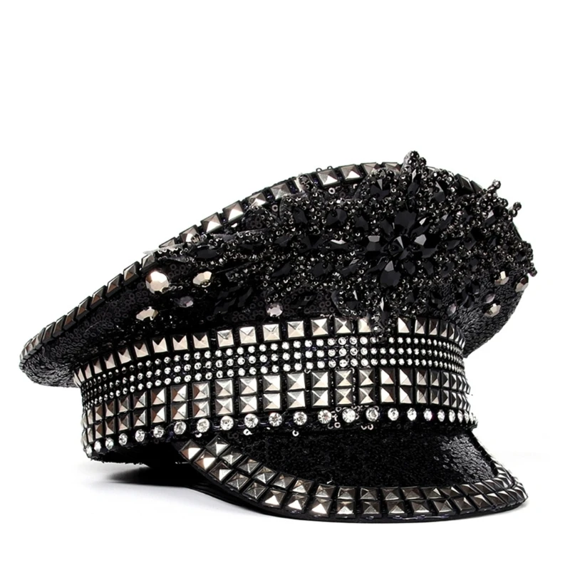 652F Украшенная драгоценностями шляпа капитана тяжелая матросская с кристаллами