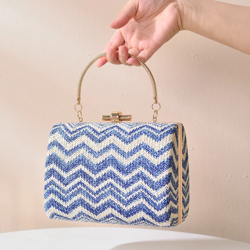 Green and Blue Bags Luxury Designer Wedding Handbags for Women Waves Straw Phone Crossbody Bag Party High Quality Clutch Purses