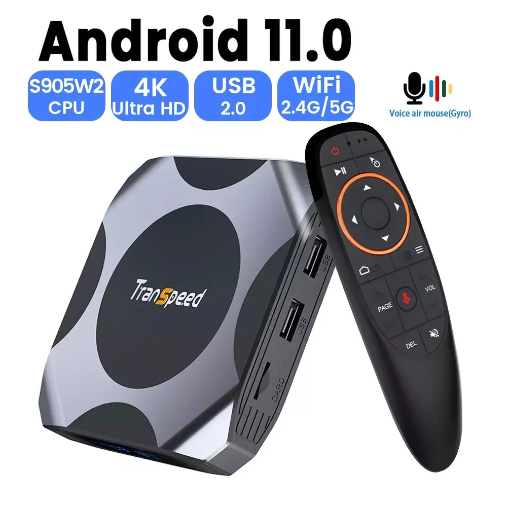 

Transpeed AV1 Android 11 Amlogic S905W2 TV Box 2.4G&5.8G Wifi BT5.2 32G 64G Media Player 4K 3D fast Set top box